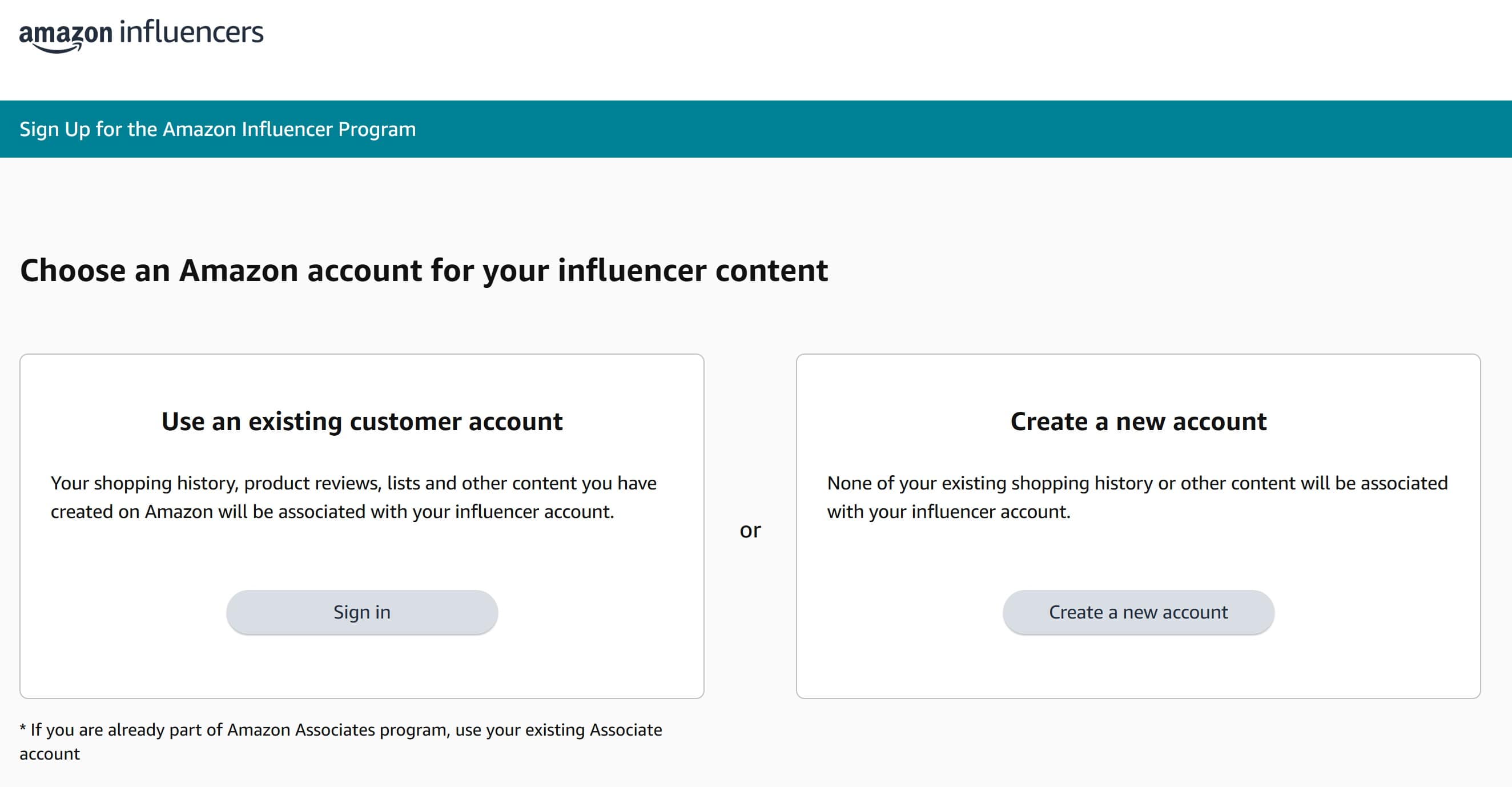 Amazon influencer programs sign up options