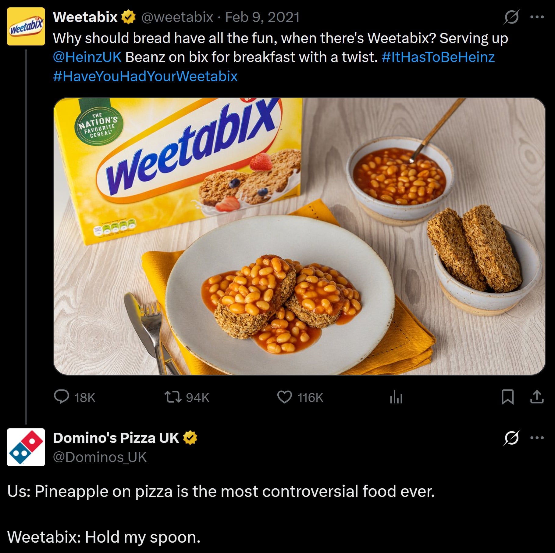 Weetabix sparked a social media frenzy with beans on Weetabix Tweet