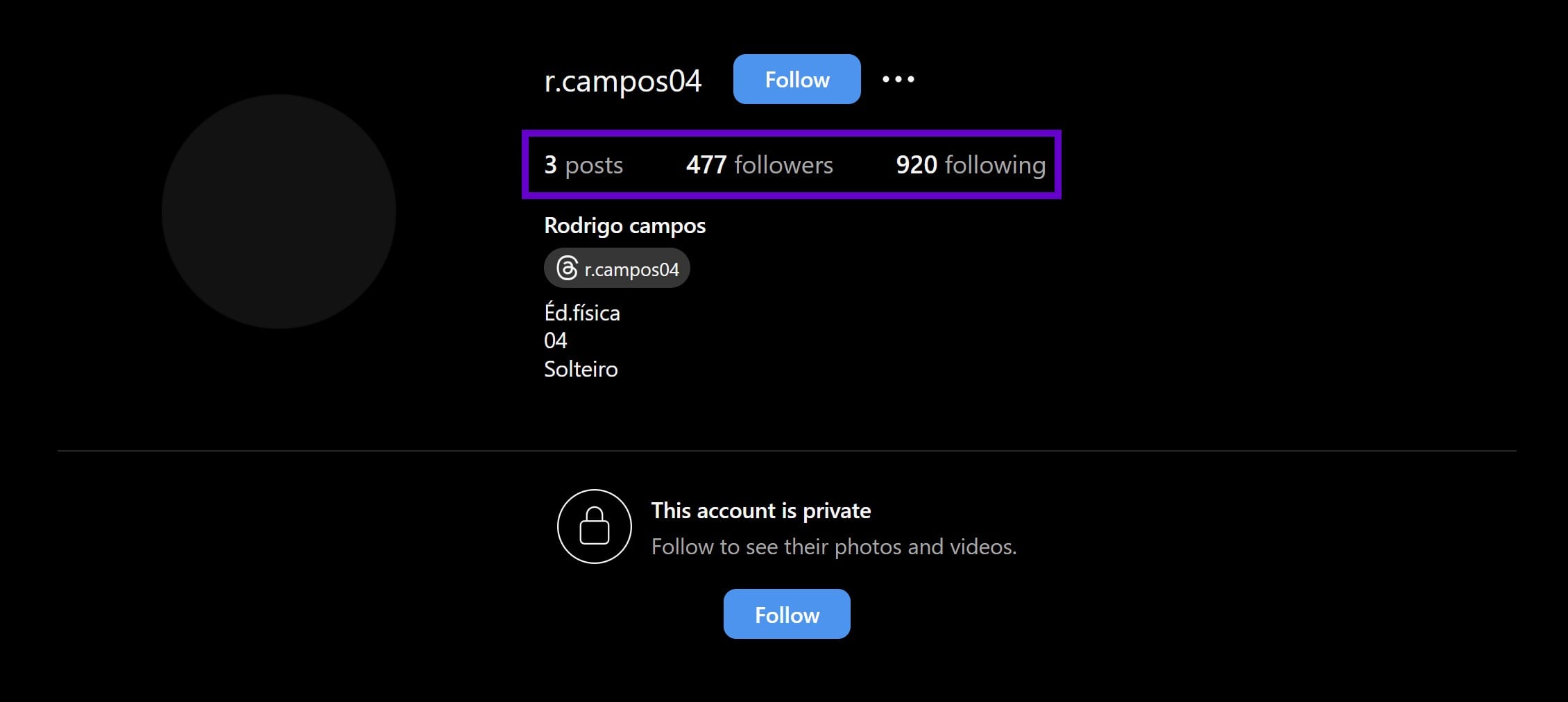 Example of a fake Instagram profile
