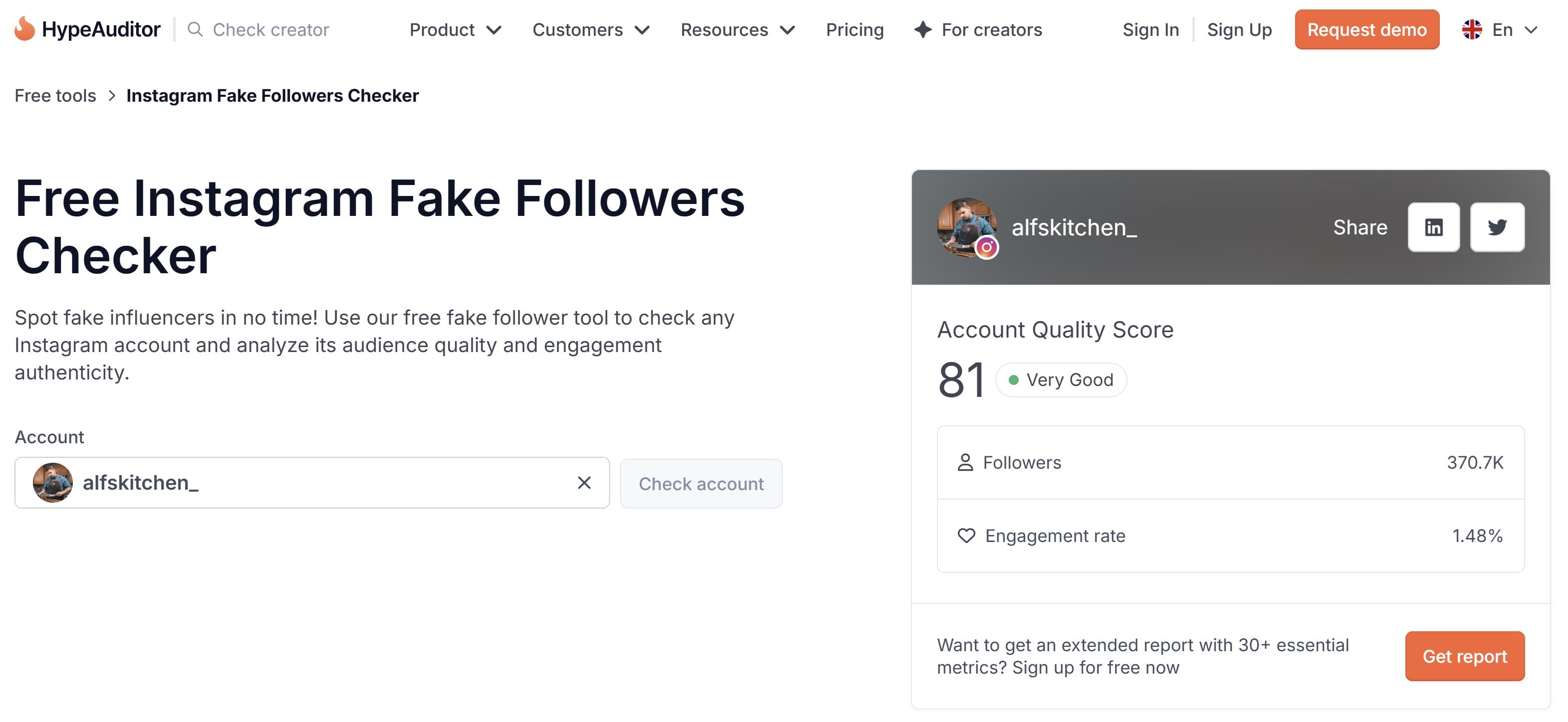 Free Instagram fake follower checker