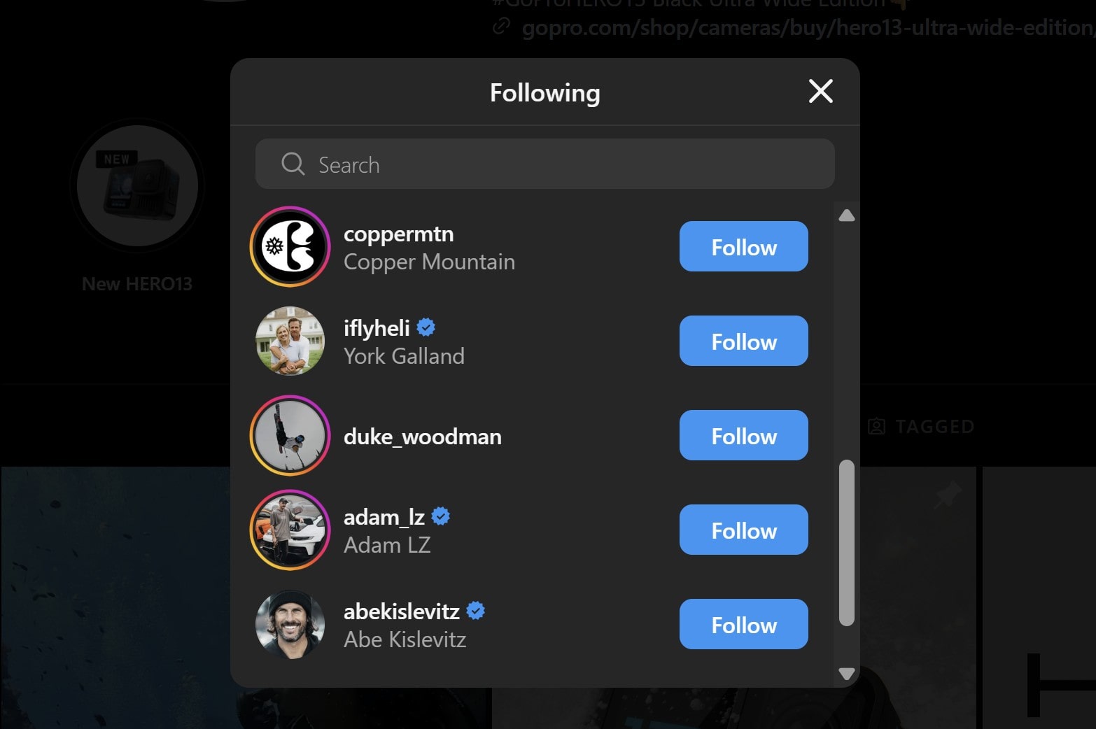 GoPro only follows relevant accounts