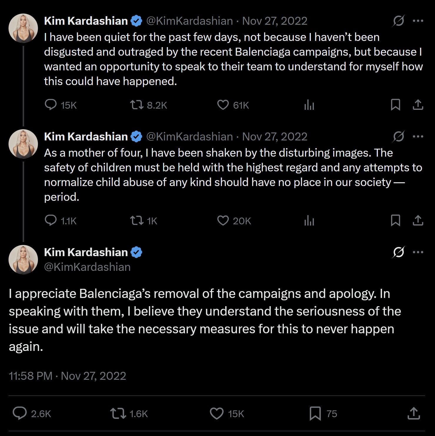 Kim Kardashian Balenciaga Twitter Statement