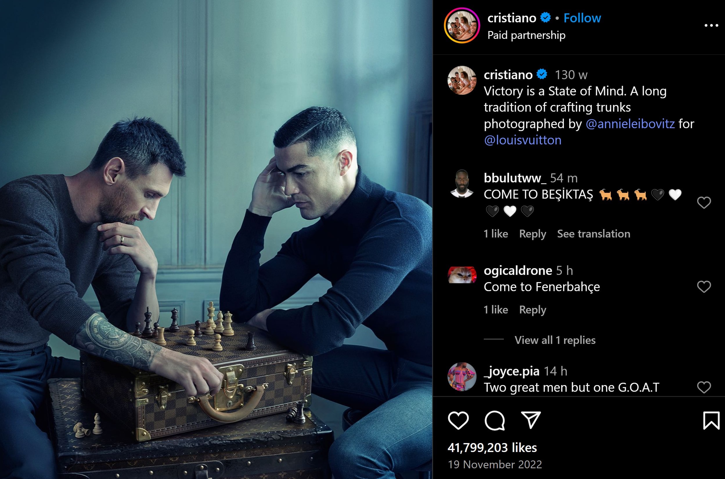 Messi v. Ronaldo chess match for Louis Vuitton (2022)