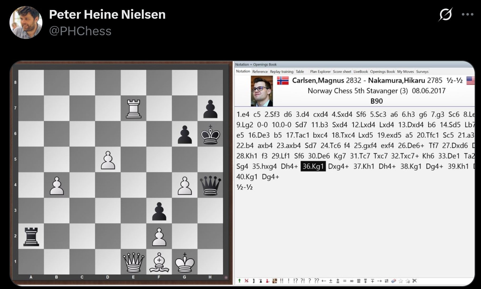 The chess position was confirmed by Magnus Carlsen
