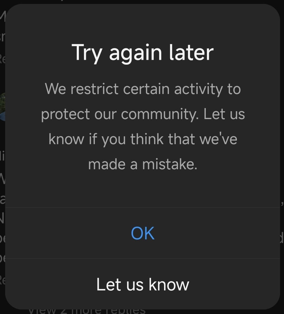 We restrict certain activity Instagram