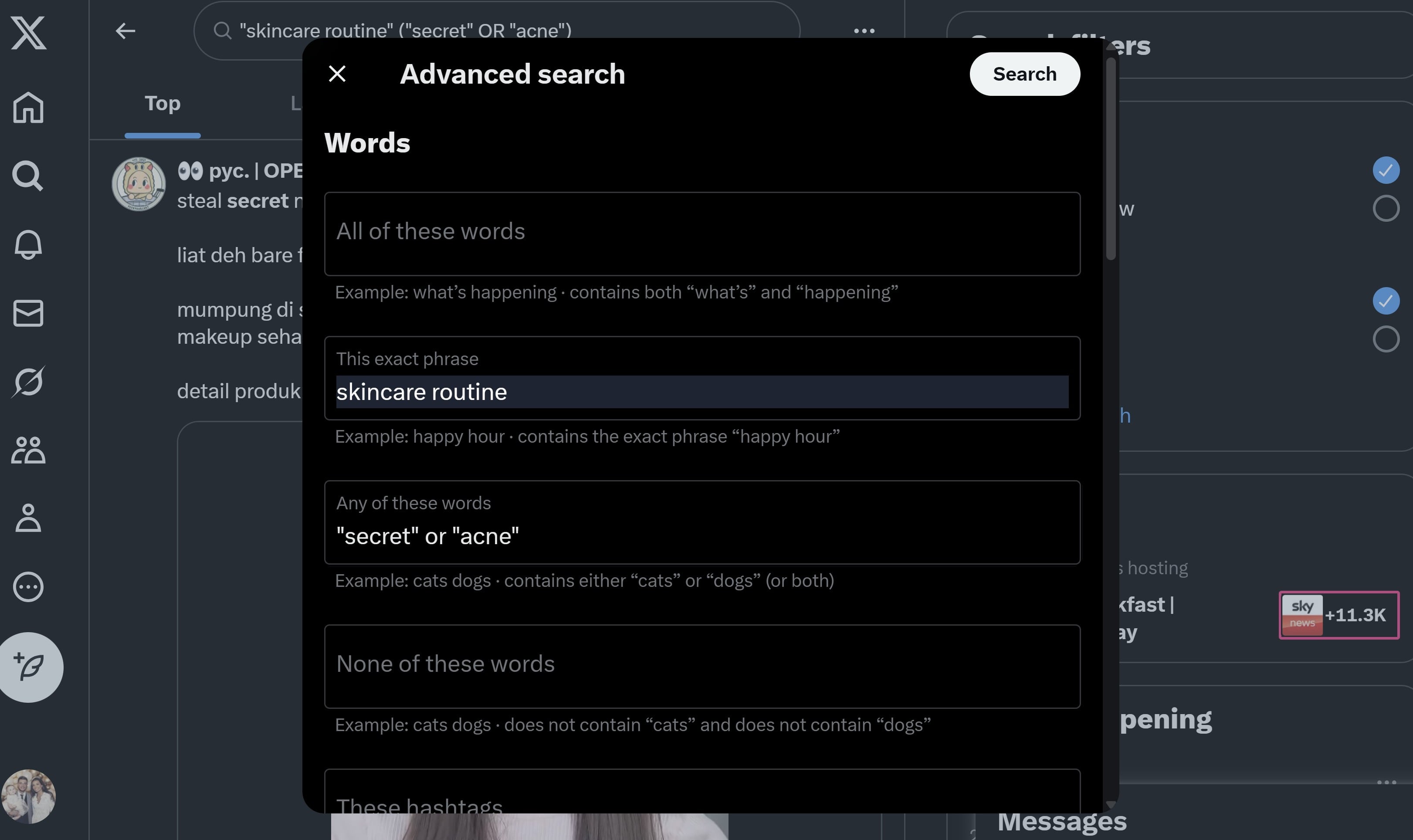X makes it easy to search with Boolean operators