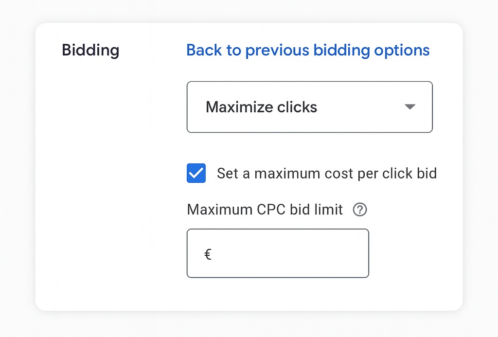 Google Maximize clicks option