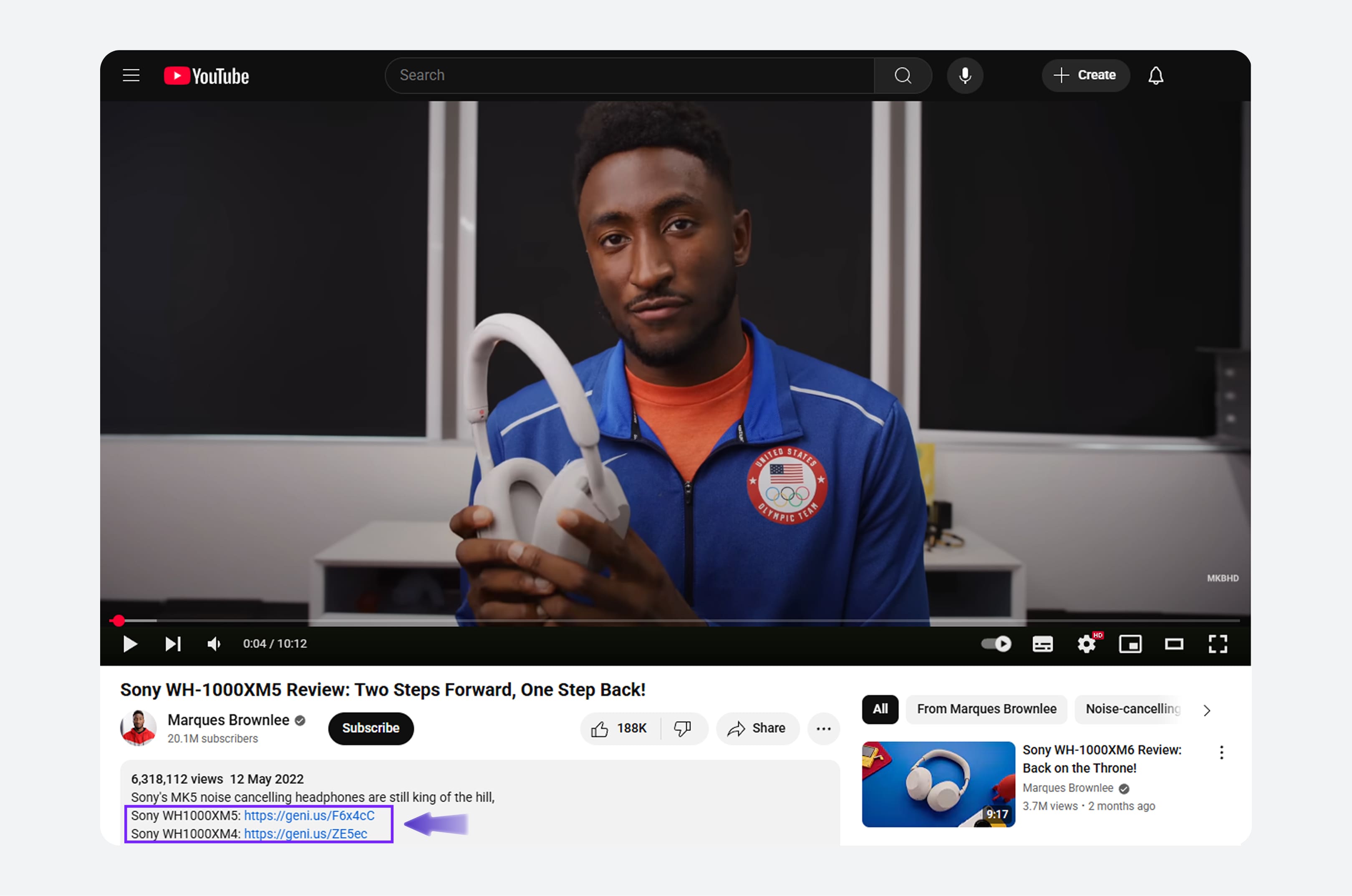Marques Brownlee Amazon affiliate link example