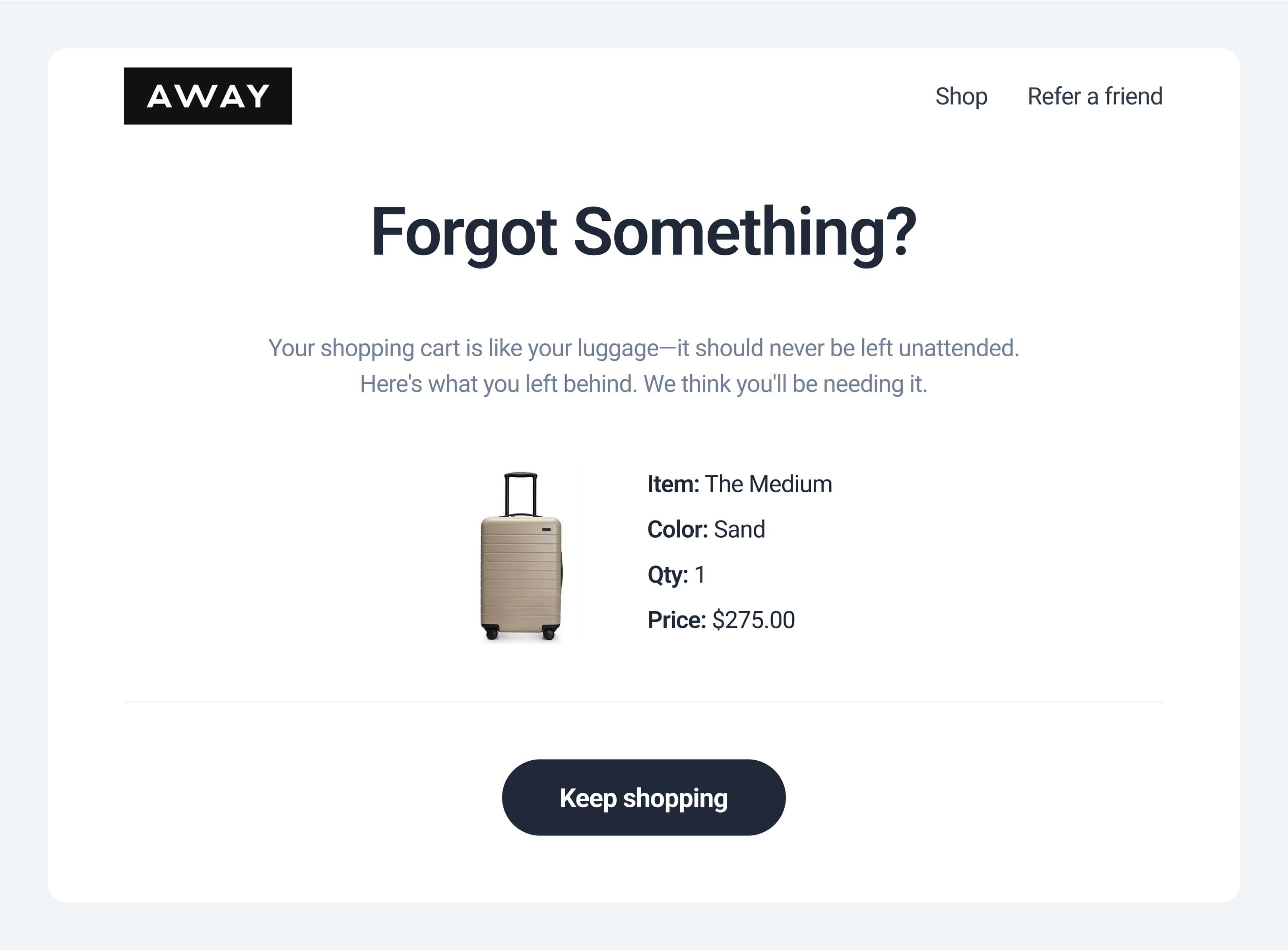 Cart abandonment email