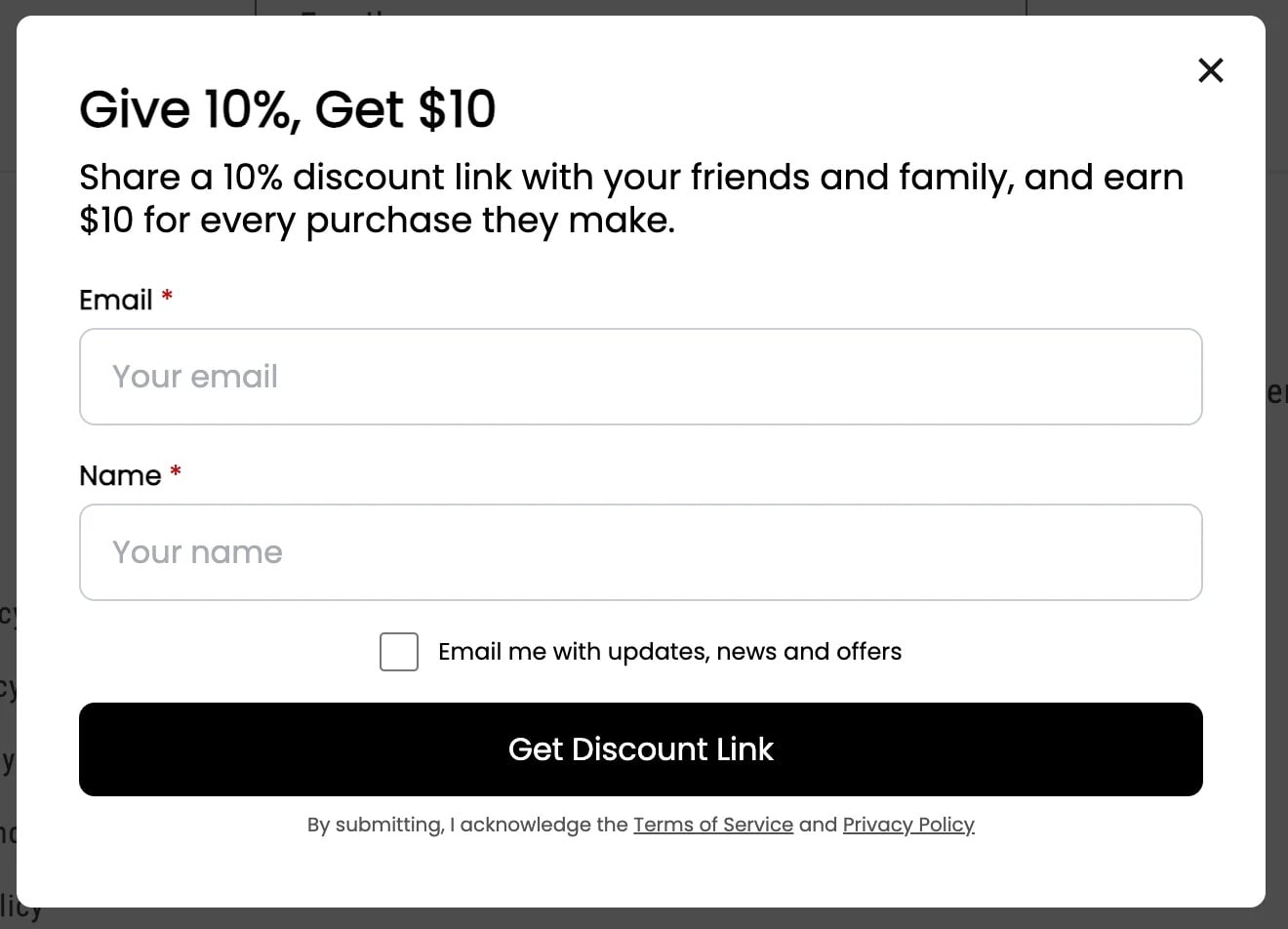 Email discount code