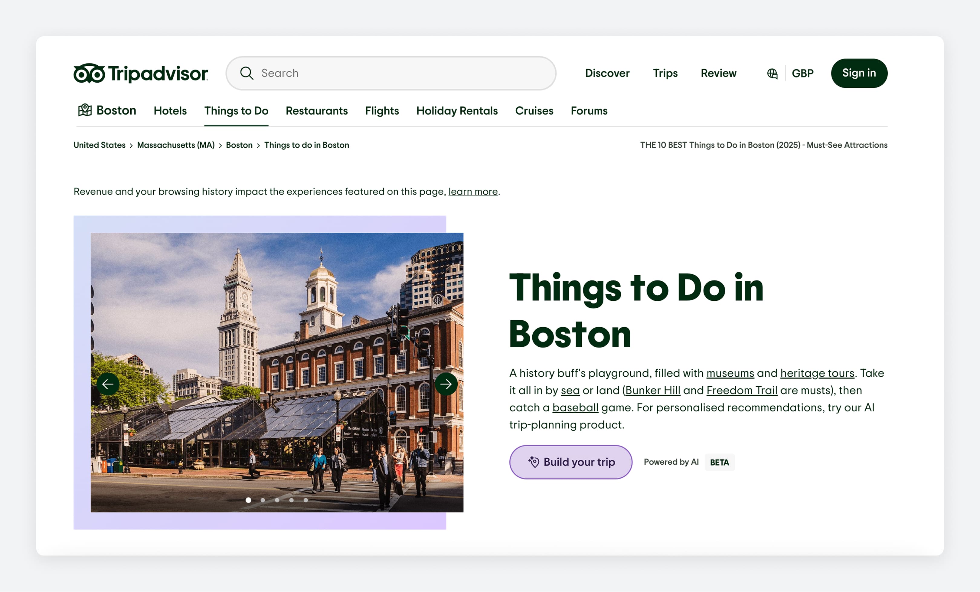 Tripadvisor's location based listings