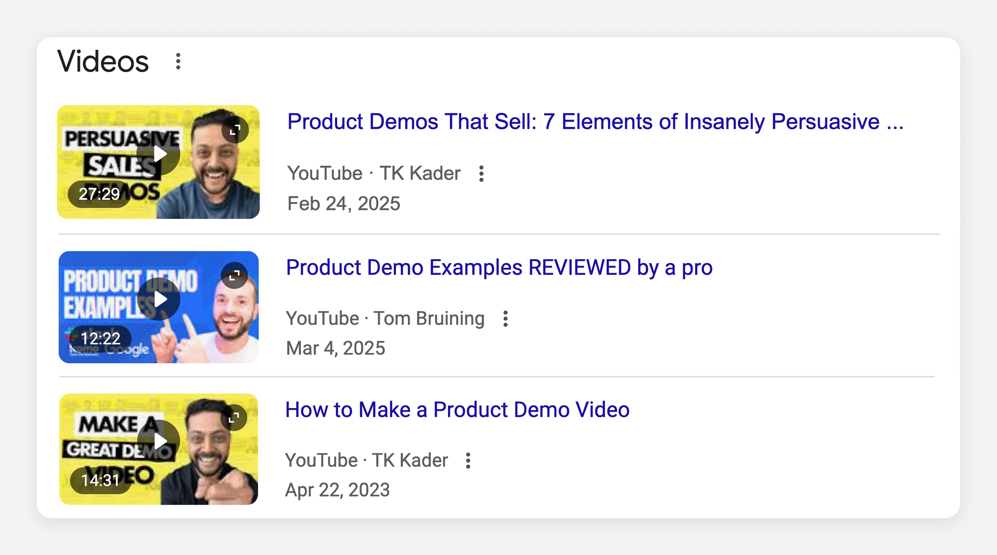 Videos in Google Search