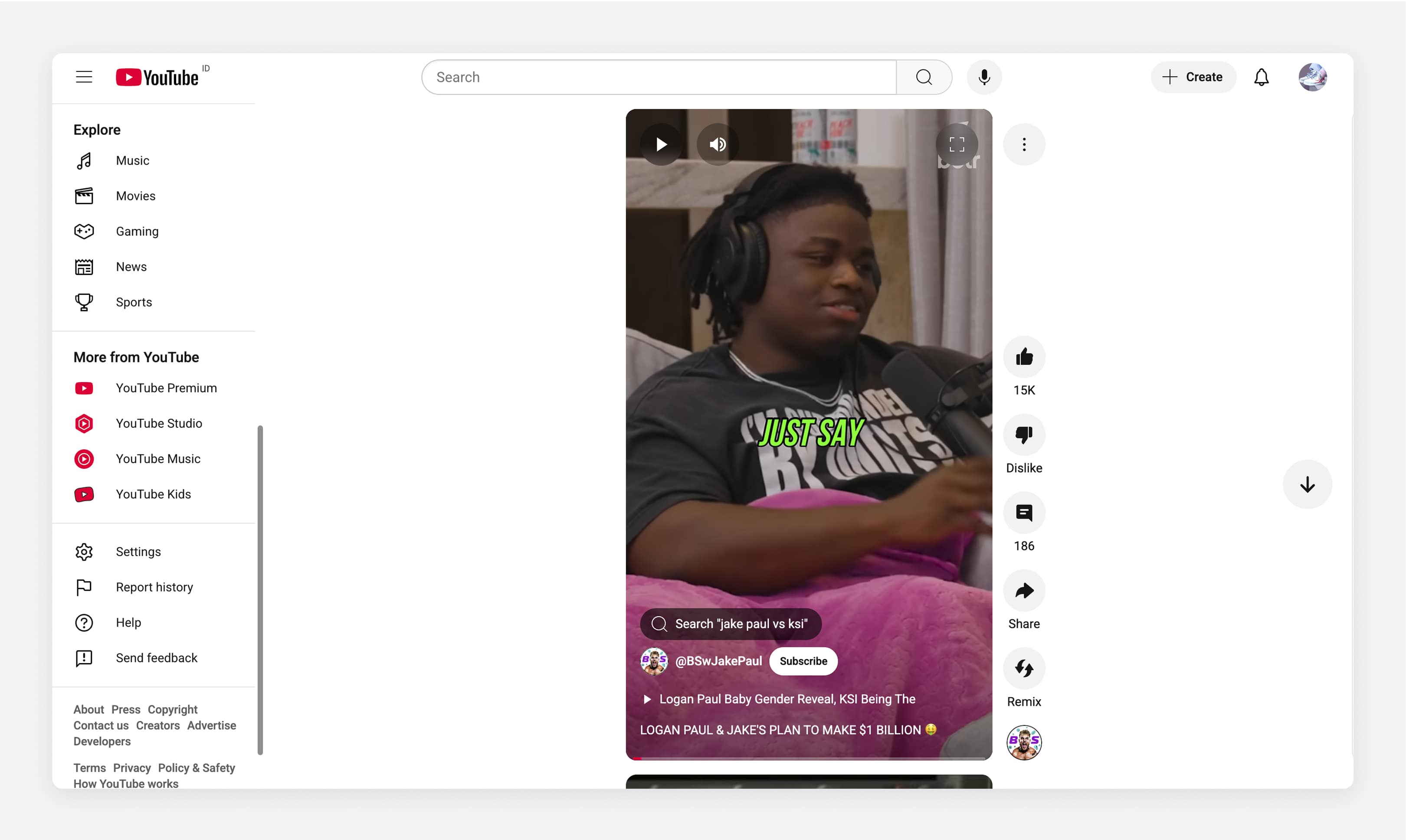 YouTube Shorts on desktop