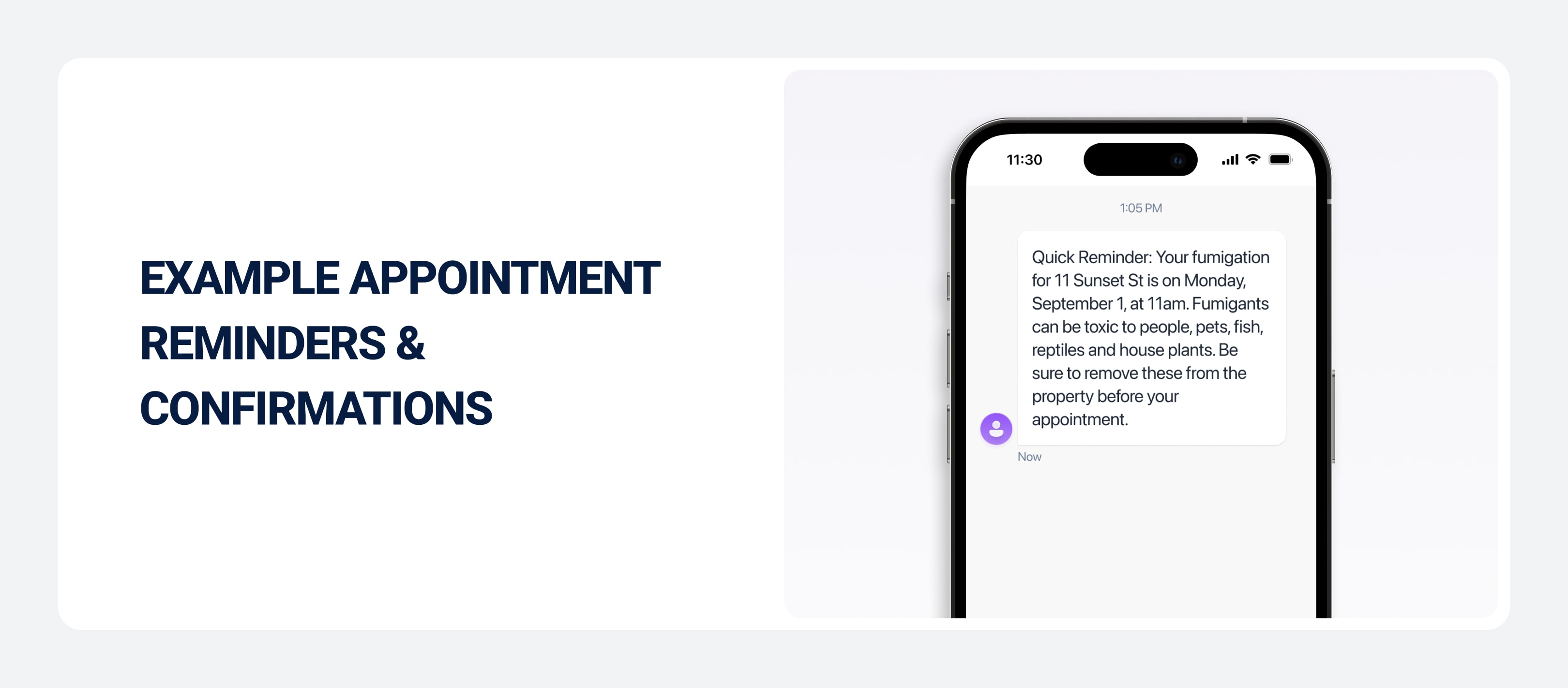 Example appointment SMS reminders & confirmations