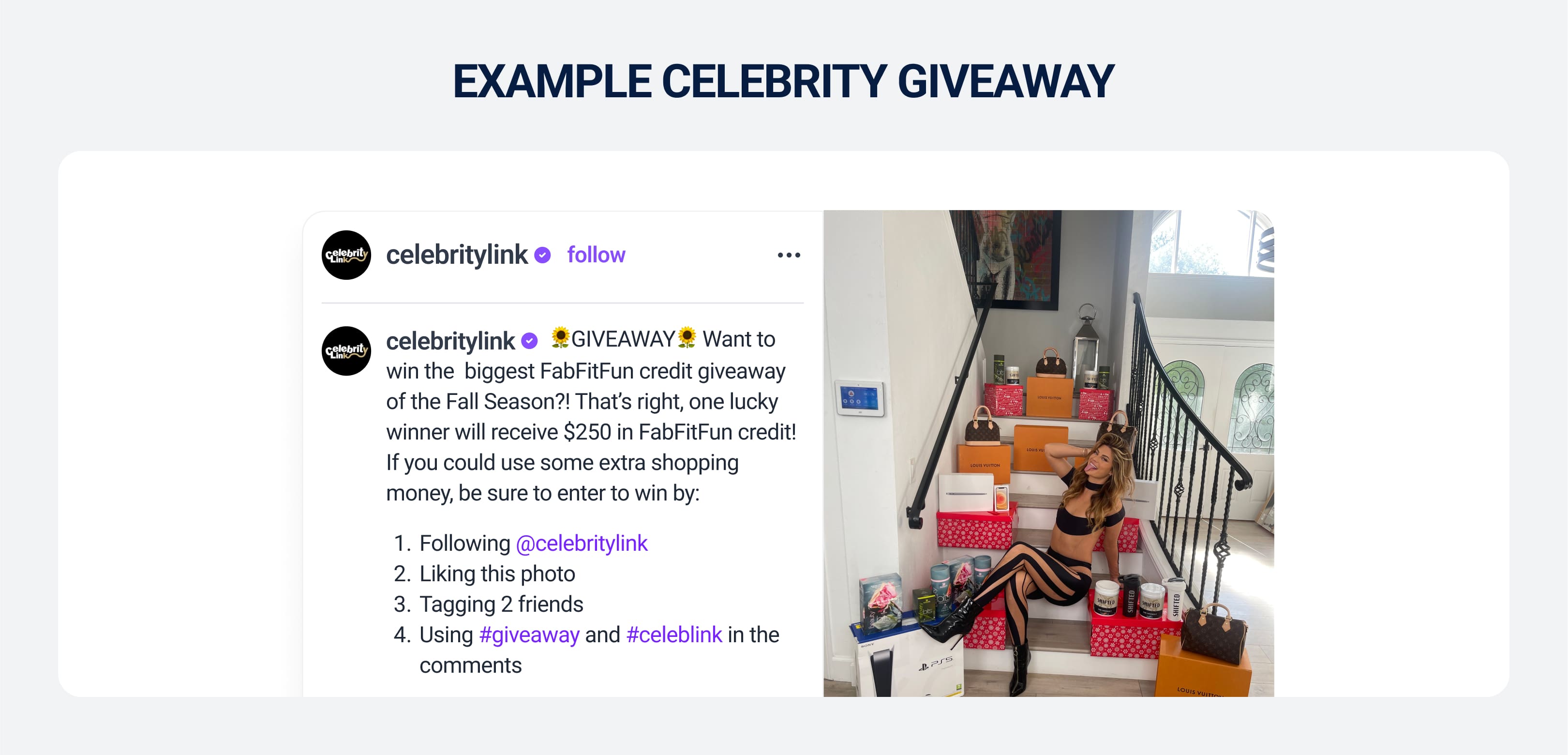 Example celebrity giveaway
