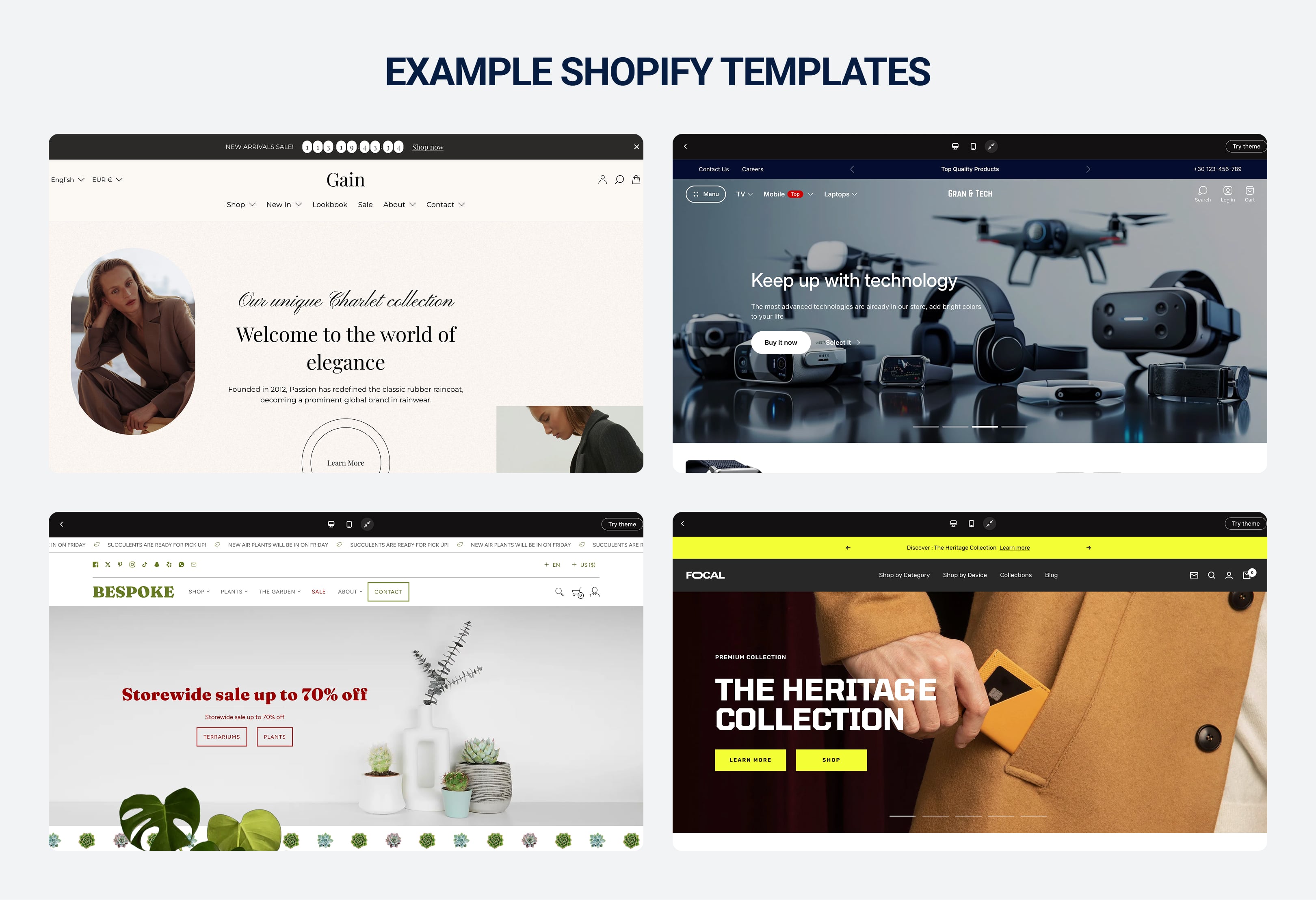 Example Shopify templates