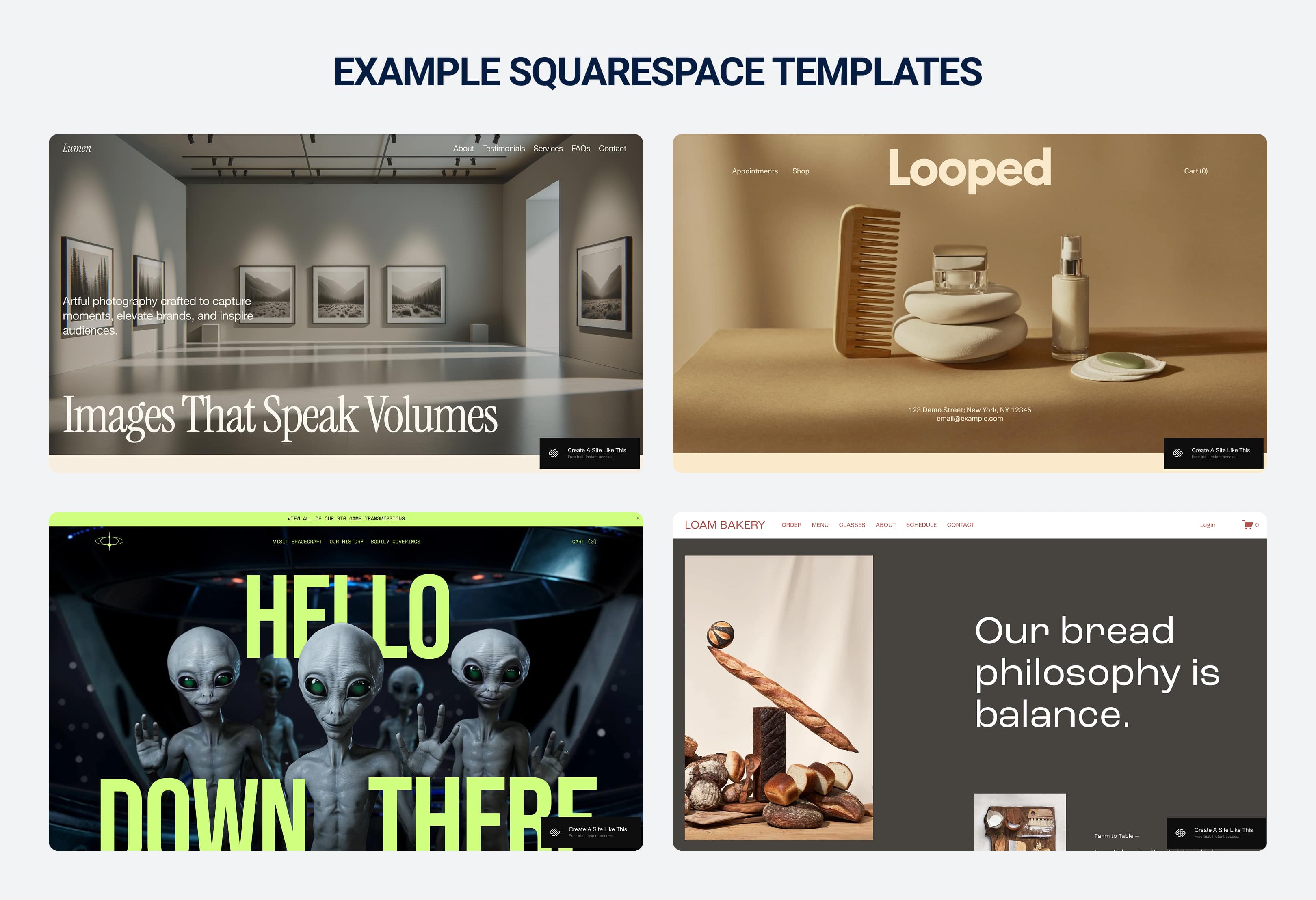 Example Squarespace templates