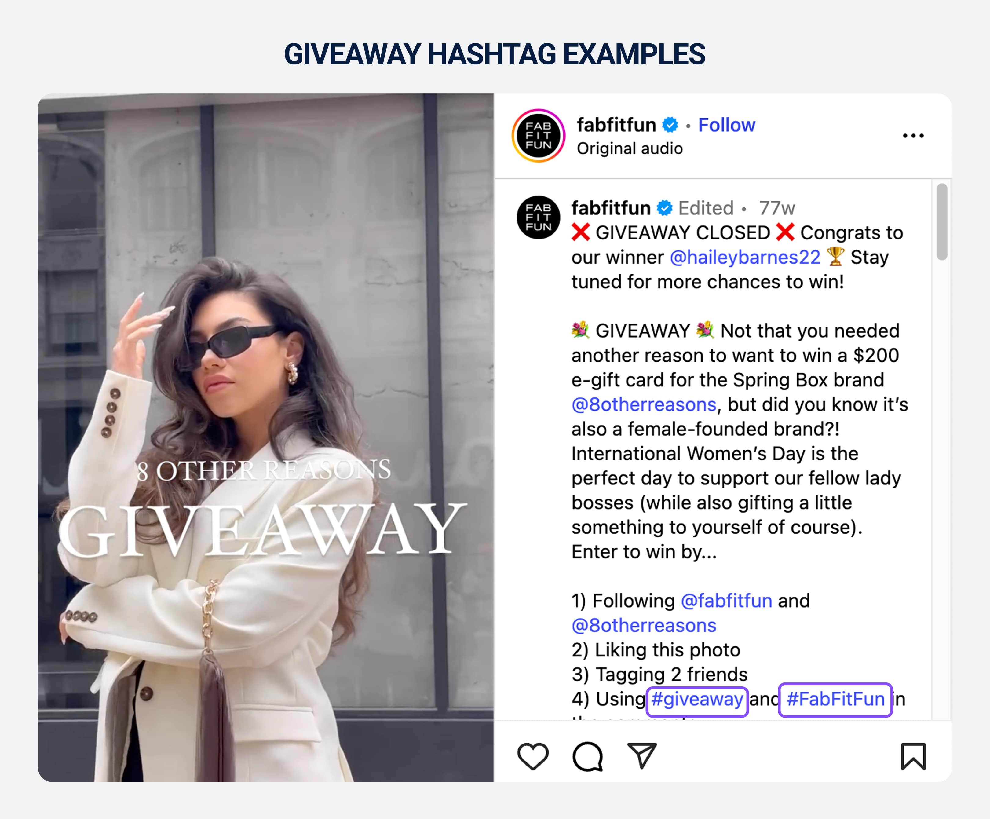 Giveaway hashtag examples