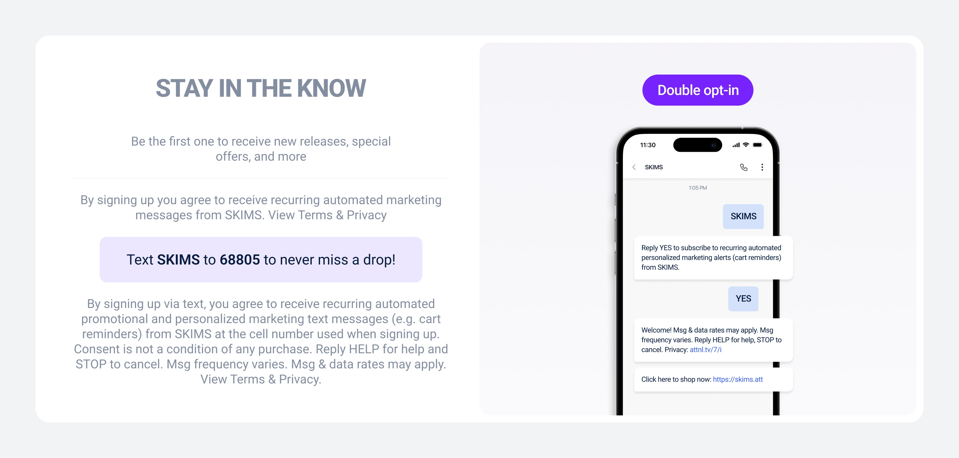 SMS marketing double opt-in example