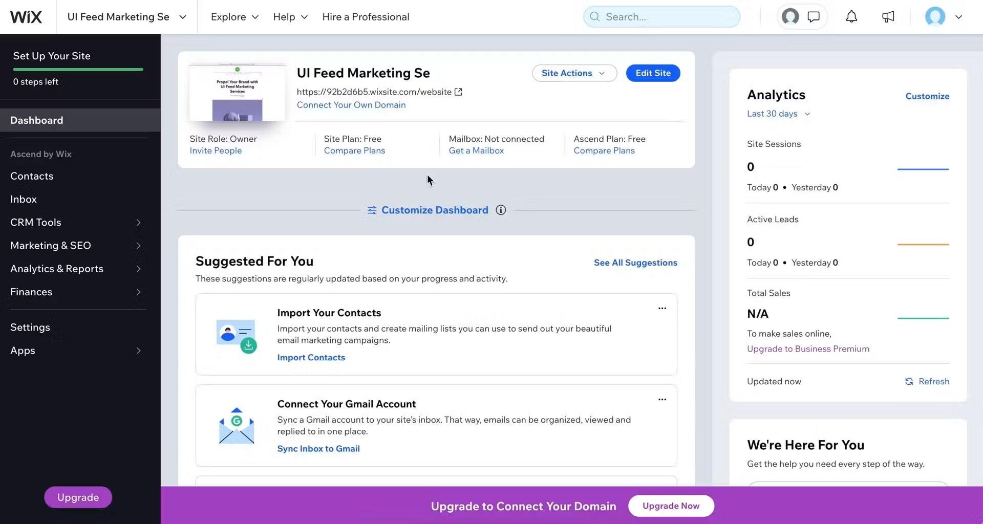 Wix dashboard