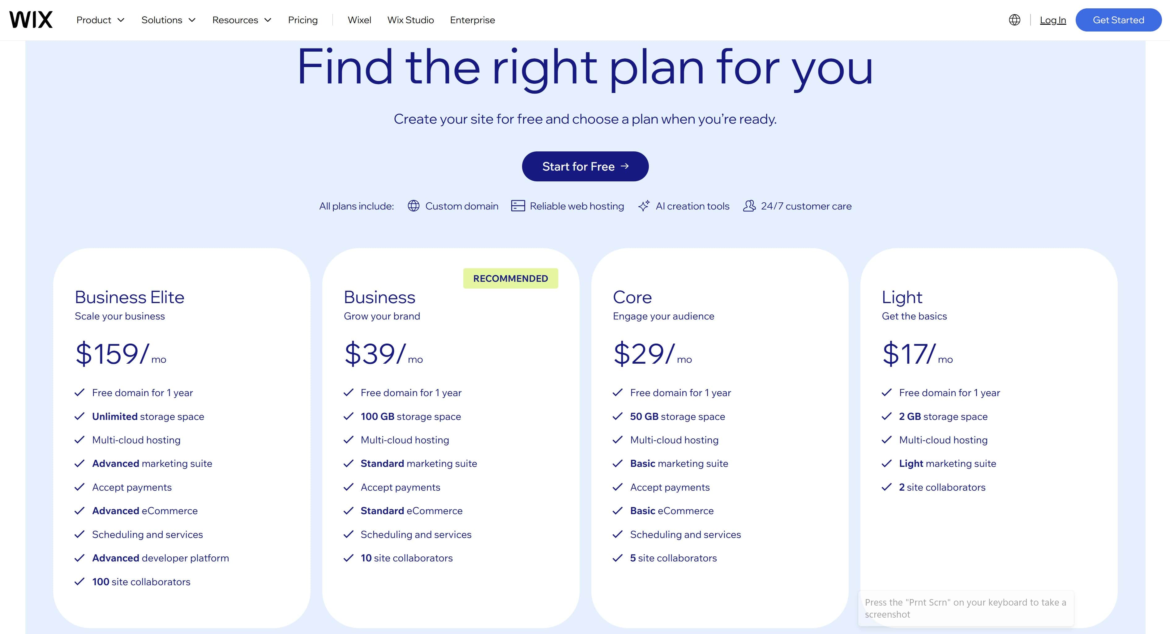 Wix plans